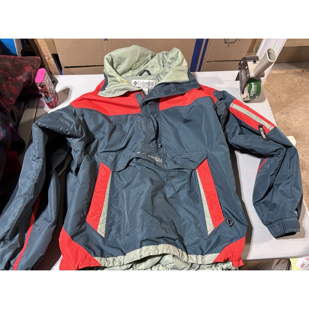 vintage Columbia Jacket‎ Mens Large Pullover Hooded Nylon Red Blue Gray